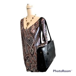 BUXTON LADIES BLACK LEATHER & SILVER LAPTOP/BRIEFCASE